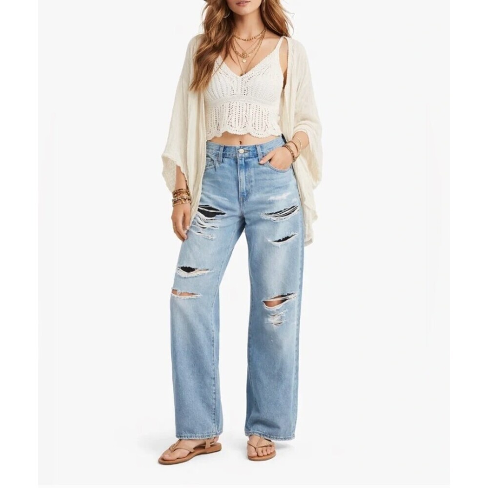 Levi's Premium Baggy Dad Jeans Ripped Medium Wash Size 25 X 30